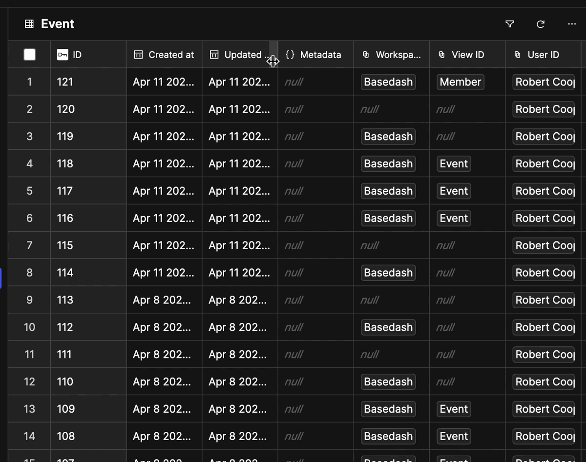 Notice how the user can’t know if the column will be the right size while they are dragging the resizing handle. It is only after the user releases the resizing handle will they know if the modified column size will properly fit the contents of the column.